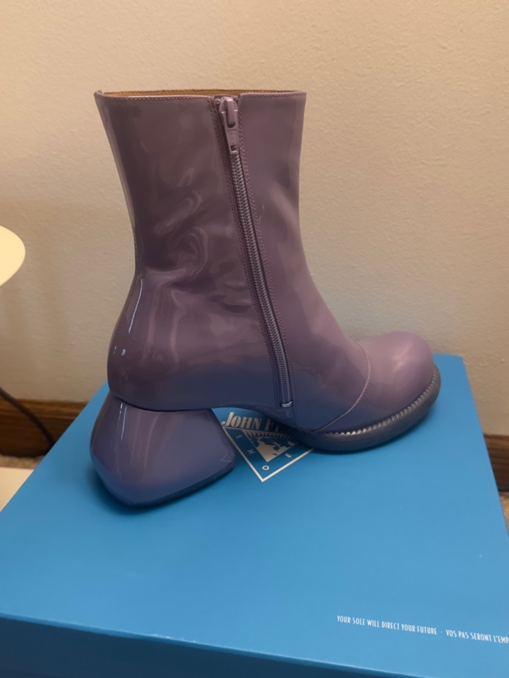 Fluevog Excellent F-Trip Haring Purple Patent leather zip up mid calf boot - 10 - Picture 5 of 12